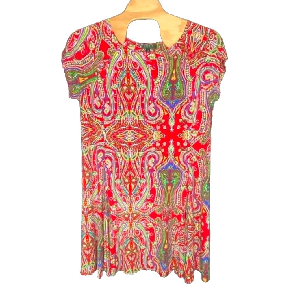 Lauren Ralph Lauren Dress Womens 3XL Red Multicolor Paisley Stretch Midi A-Line